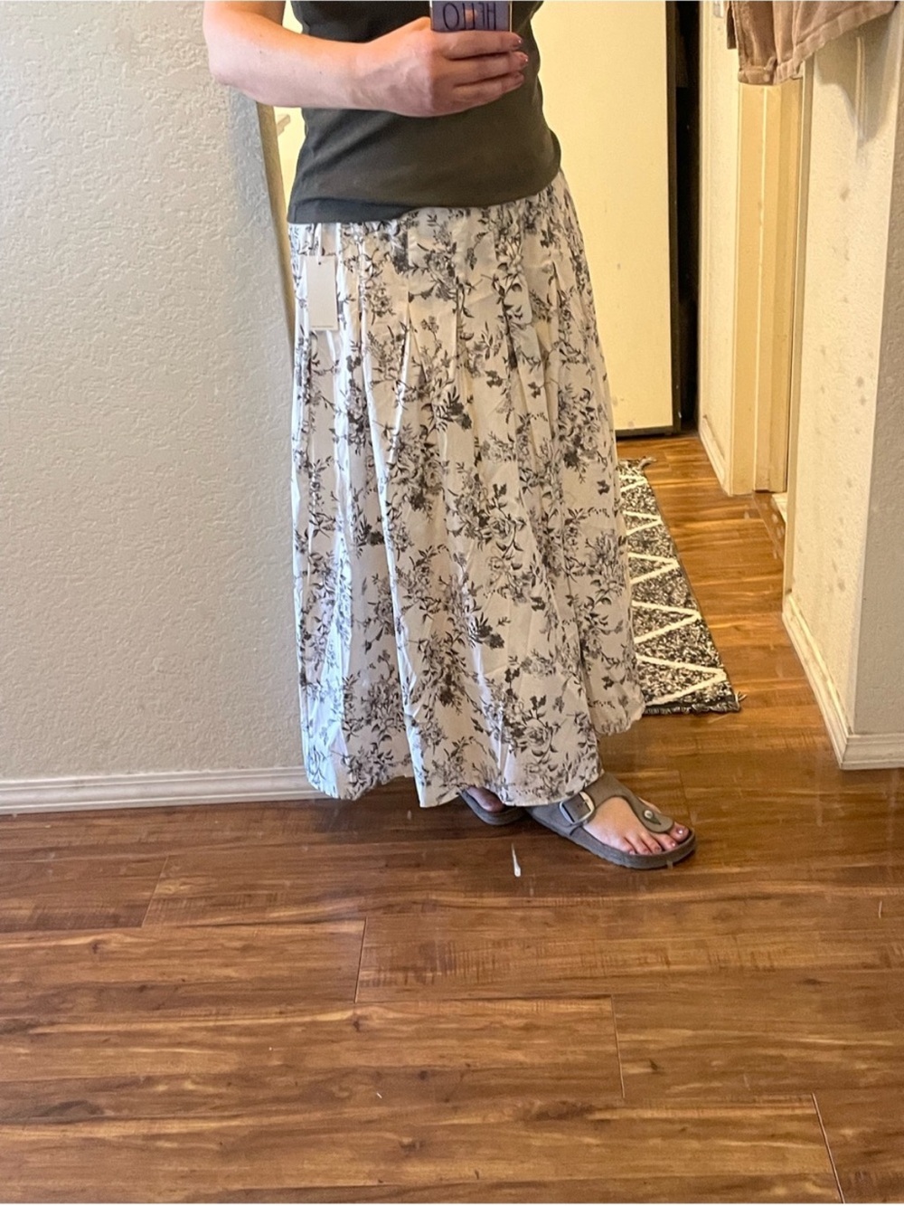Moon River Cream Maxi Skirt with Black Floral Print